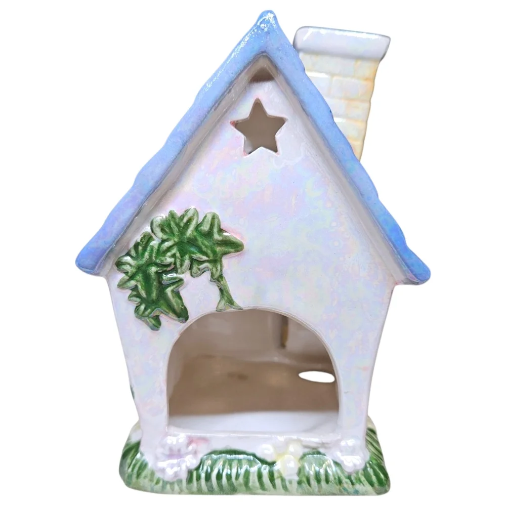 VTG Cottagecore Ceramic Candle Holder Treasured Times Hanging Basket & Bird READ